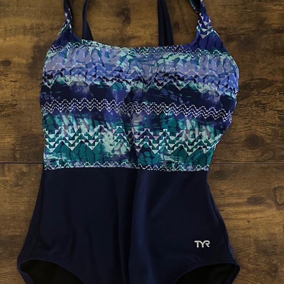 Blue One Piece Swimsuit TYR SIZE 10 - Picture 2 of 9